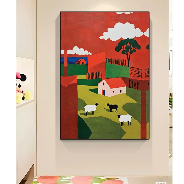 

Red animal landscape abstract living room sofa background wall hotel decorative painting entrance hallway hanging painting