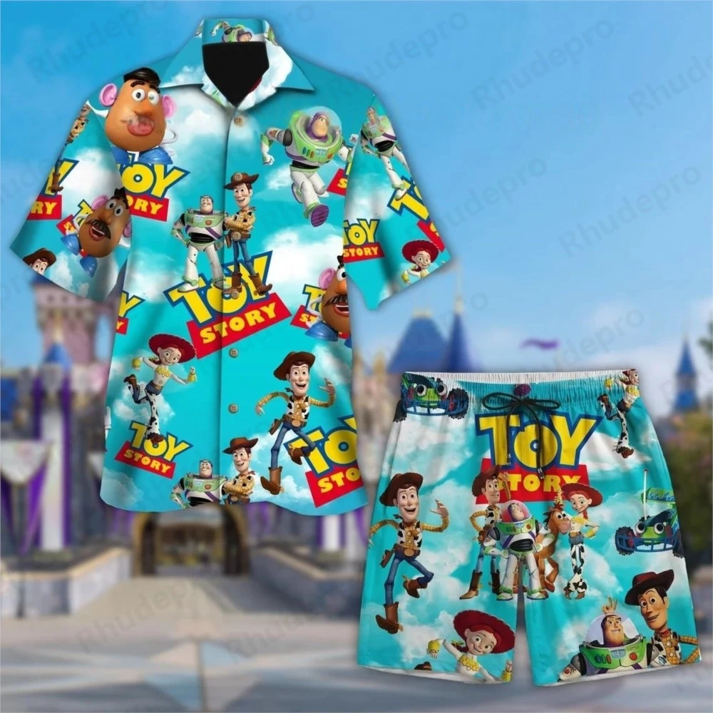 

Disney Toy Story Buzz Lightyear Hawaiian Shirt Short Suit Casual Beach Vacation Short Sleeve Set Beach Shorts Retro Button Shirt