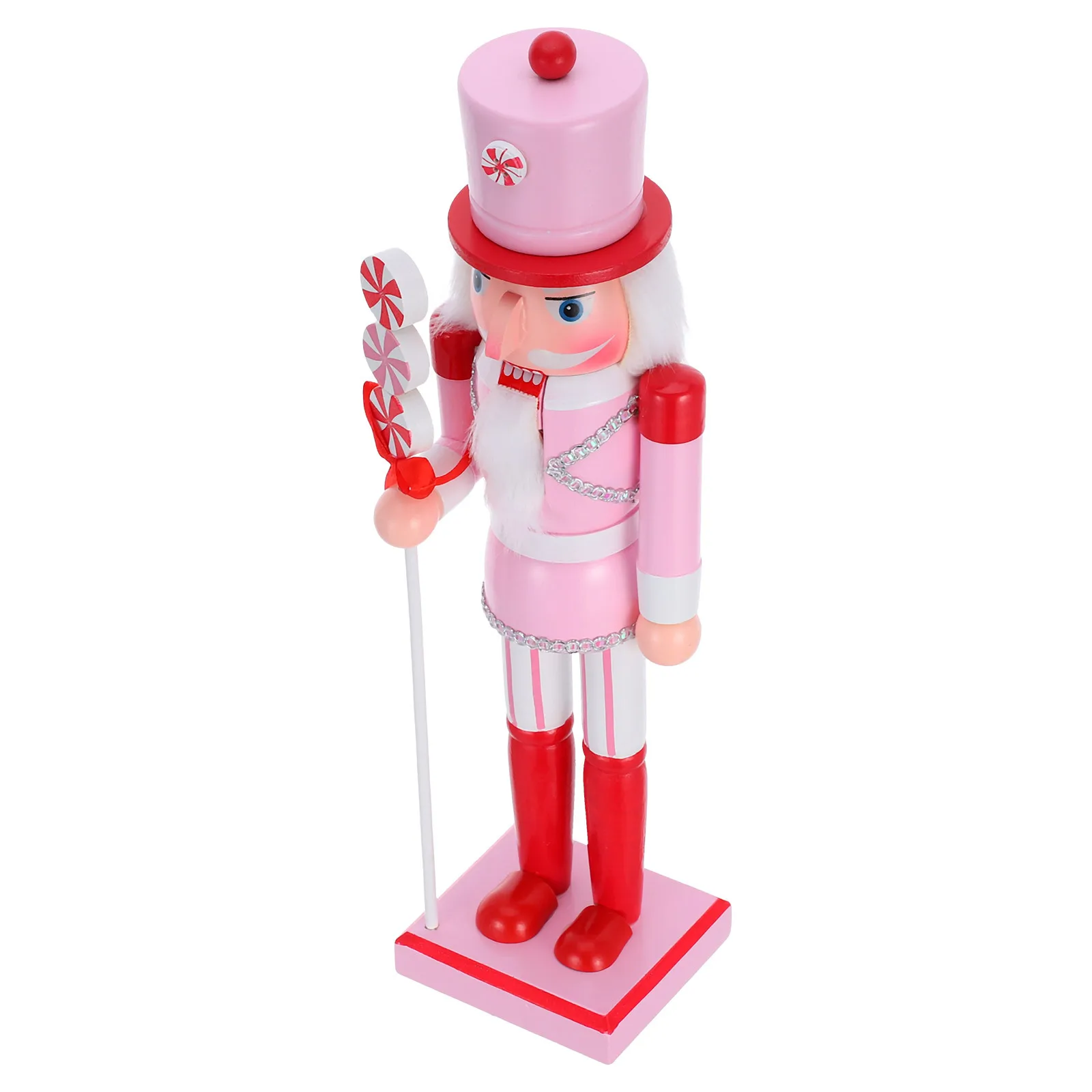 

Handmade Pink Candy Wooden Nutcracker Christmas Ornament Intricate Carving Tabletop Decor for Holiday Festive Season