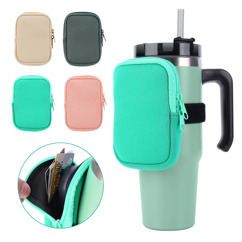 Water Bottle Pouch for For Stanley Cup 40oz/20oz/30oz Water Bottle Caddy Neoprene Tumbler Bag for Cards Keys Wallet Earphone