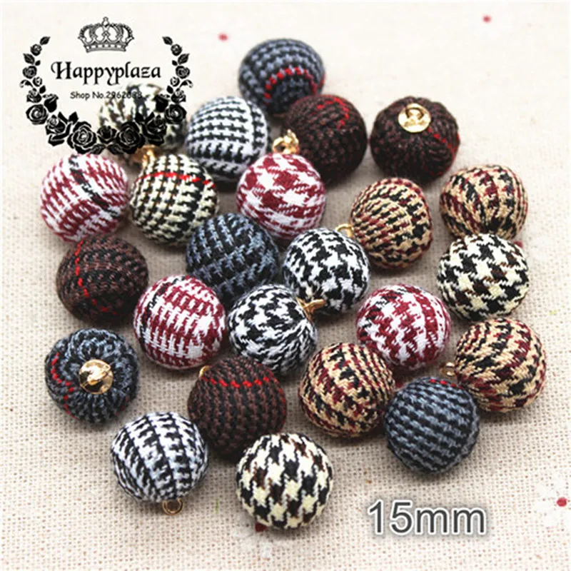 20pcs 15mm Swallow Gird Fabric Covered Round Ball Pendant Button DIY Home Garden Craft Manual Accessories