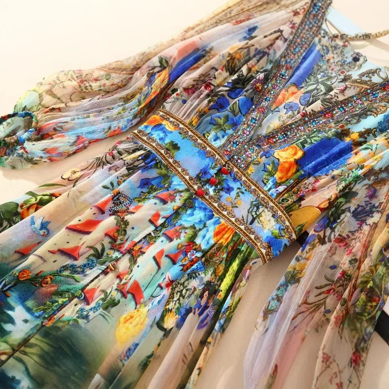 Silk dress, light luxury and high-end, retro temperament fairy flower dress