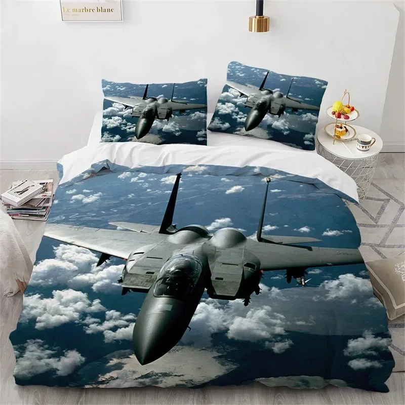 Airplane Duvet Cover King Queen Size Microfiber Flying Plane Bedding Set Aircraft Sky Print Comforter Cover For Kids Boys Girls