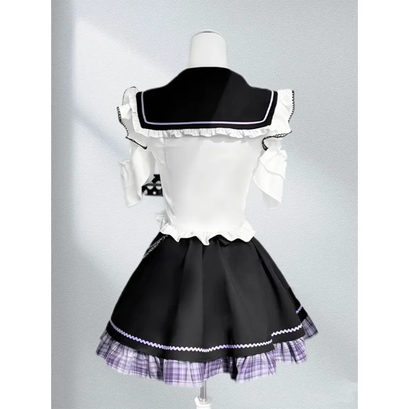 Japanese Sweet Lolita Cosplay Gothic College Style Jk Uniform Y2k Dress Black Purple Patchwork  Kawaii Top Skirt 2 Piece Set Set