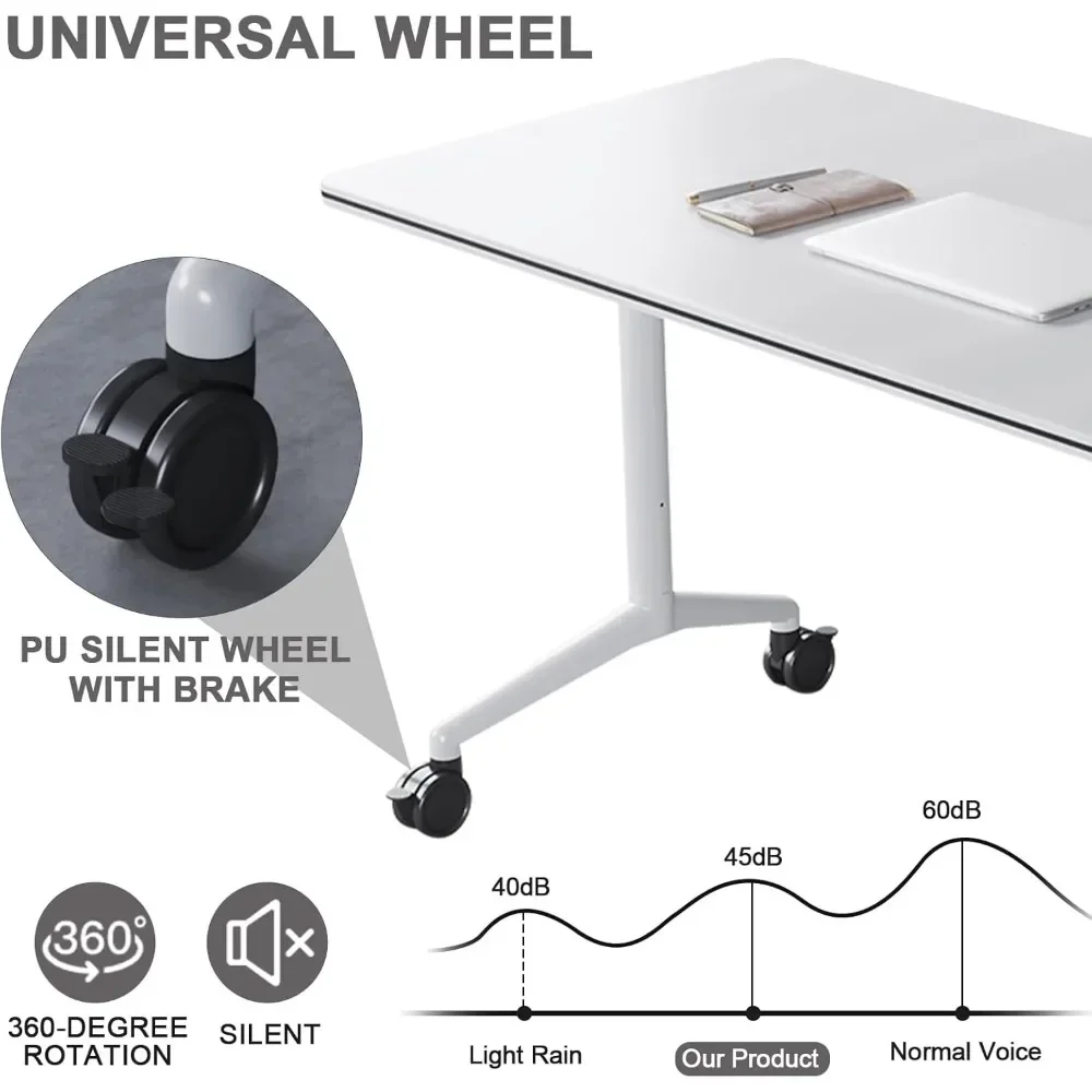 Konferenzraumtische, moderne Klapptische mit geräuschlosen Universalrädern, mobile Tische für Klassenzimmerbüro (2er-Pack, 55,1 Zoll)
