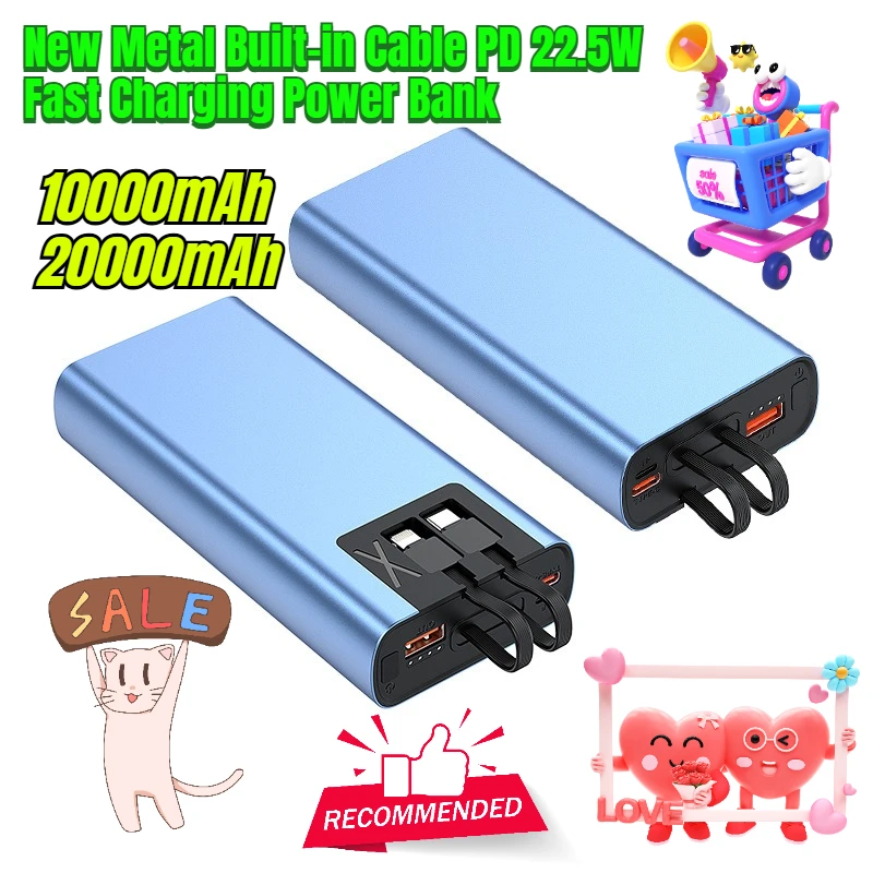 

10000/20000mAh New Metal Built-in Cable PD 22.5W Fast Charging Power Bank