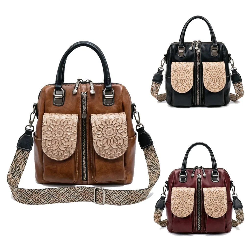Chinese-Style Embossed Crossbody Bag with Multiple Compartments, New Chinese-Style Large-Capacity Practical Boston Bag