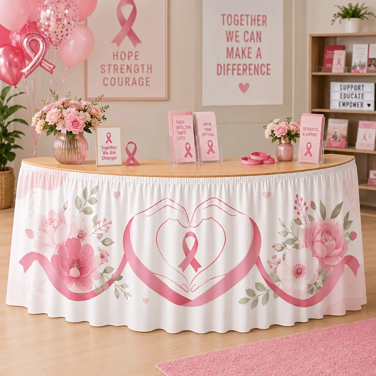 1 tablecloth table skirt breast cancer prevention table skirt pink silk theme support charity send desktop decoration