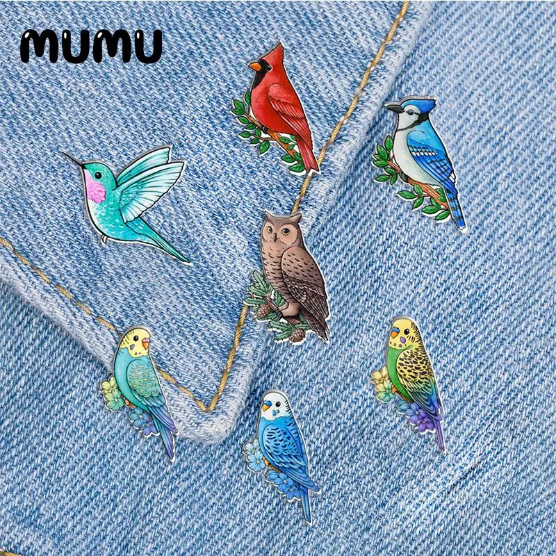 2023 New Botanical Robin Bird Lapel Pin Flower BlueBird Acrylic Brooches Handmade Epoxy Jewelry Shirt Bag Badge