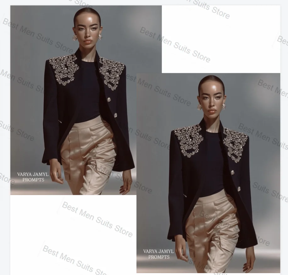 

Women Suit Set 2 Pcs Blazer+Straight Pants Trousers Luxury Beaded Autumn Formal Office Jacket Customized Wedding Guest Prom Coat