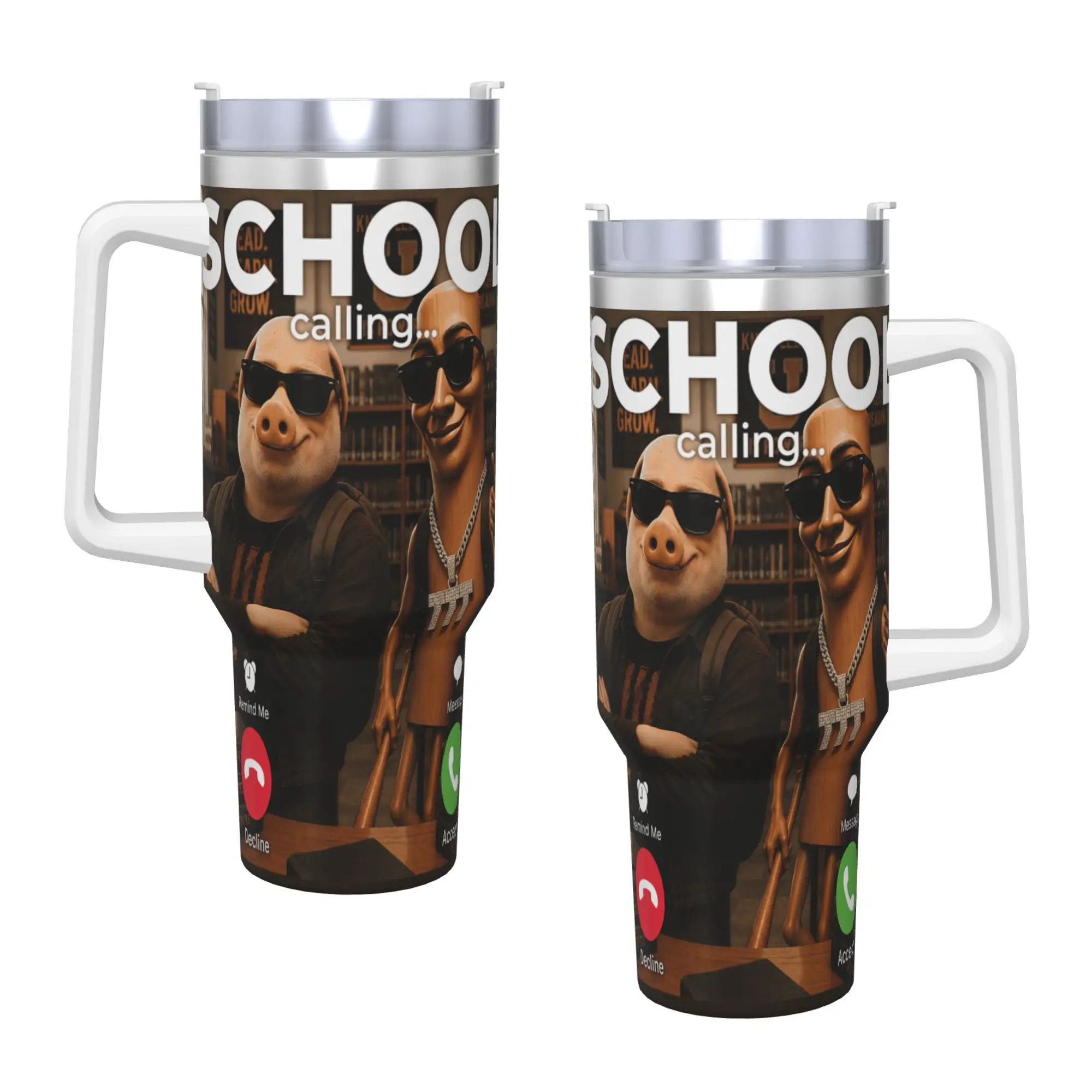 Gen Alpha Meme Back to School Calling John Pork Tung Sahur Stainless Steel Tumbler  Camping Mugs Cup 40oz Thermal Mug