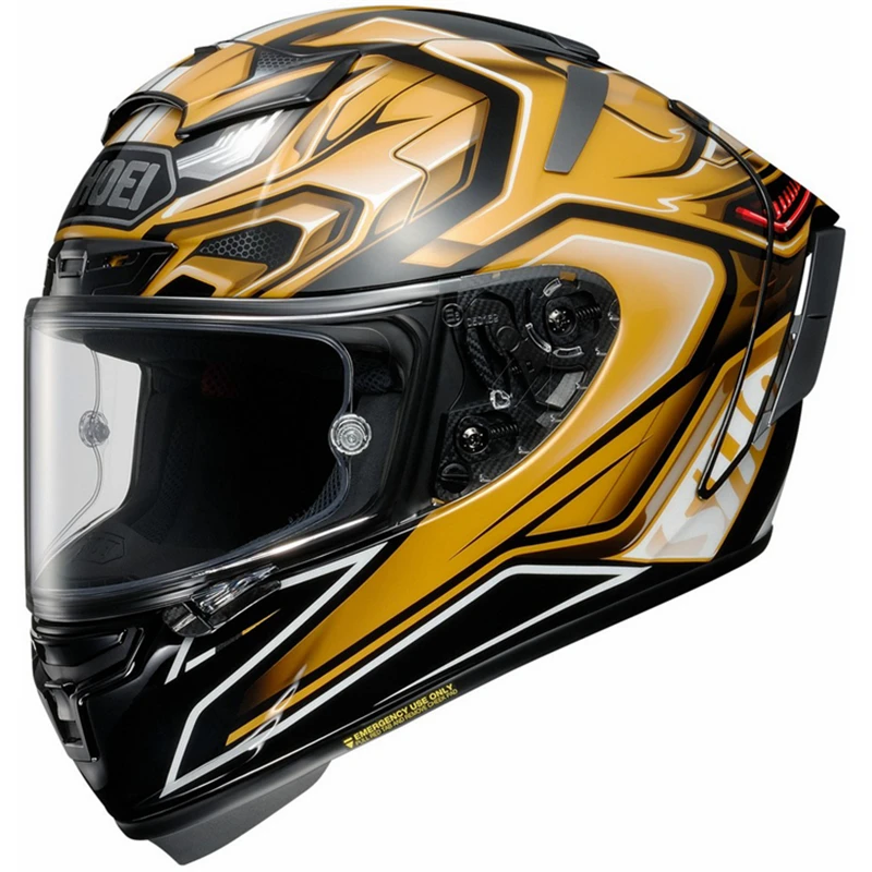 

Shoei X-Spirit 3 Full Face Street Motorcycle Helmet Shoei X-14 X-Fourteen Aerodyne TC-9 Gold Blacker Helmet