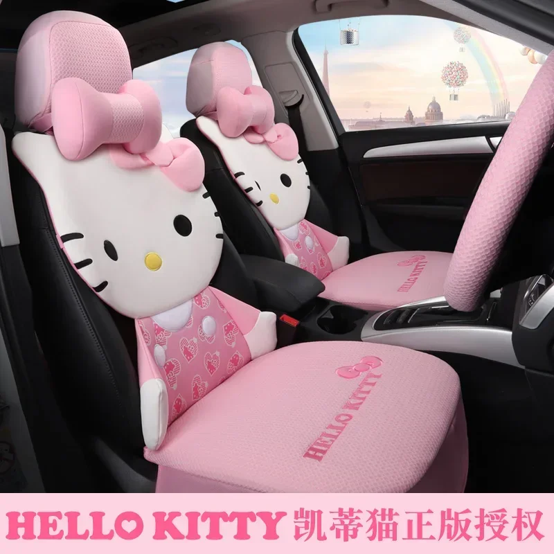 

Подушка для автомобильного сиденья Sanrio Kawaii Hello Kitty, плюшевый чехол для автомобильного сиденья, удобный мультяшный универсальный подарок для всех сезонов