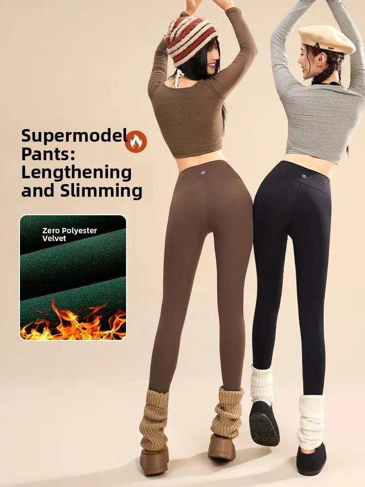 

Warm High-Waist Yoga Pants Women's Slimming High-Elastici arkskin Pants Outerwear Tummy Control Butt Lifting Casual Long ...