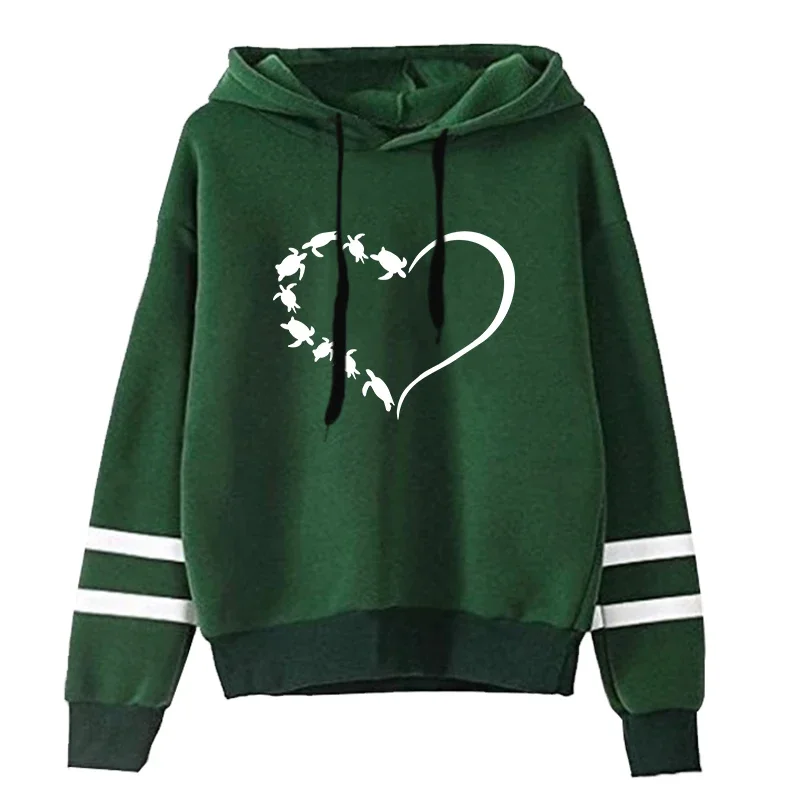 ハートタートルプリントかわいいスウェット秋暖かいトップスファッションパーカー女性のための高品質フード付き長袖プルオーバー