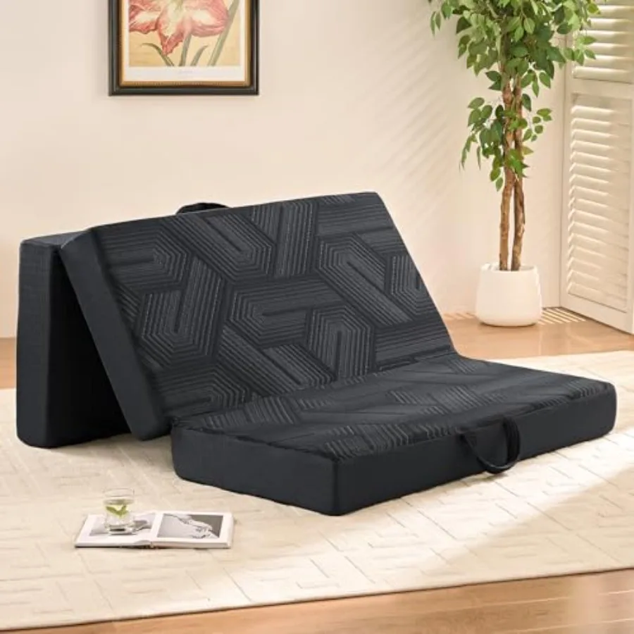 

4 Inch Memory Foam Tri-Fold Mattress Twin for Yoga Guest Camping Foldable Bed with Washable Cover Handles Non-Slip Bottom 75x38