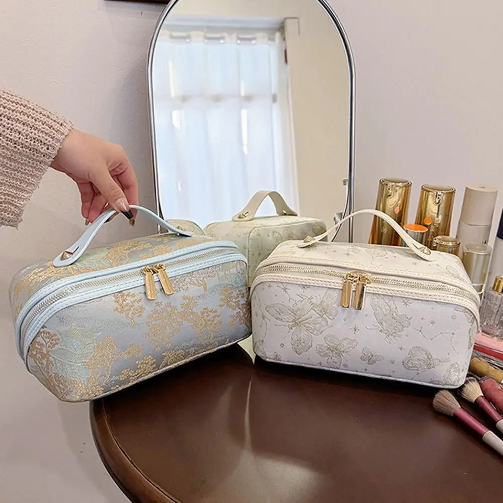 

Portable Women's Cosmetic Bag Chinese Style Household Makeup Lipstick Case Large Capacity with Handle Toiletry Organizer Outdoor