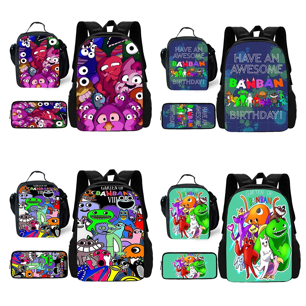 Child School Gartens of BanBans Game Backpack with Lunch Bags ,Pencil Bags ,School Bags for Boys Girls Best Gift