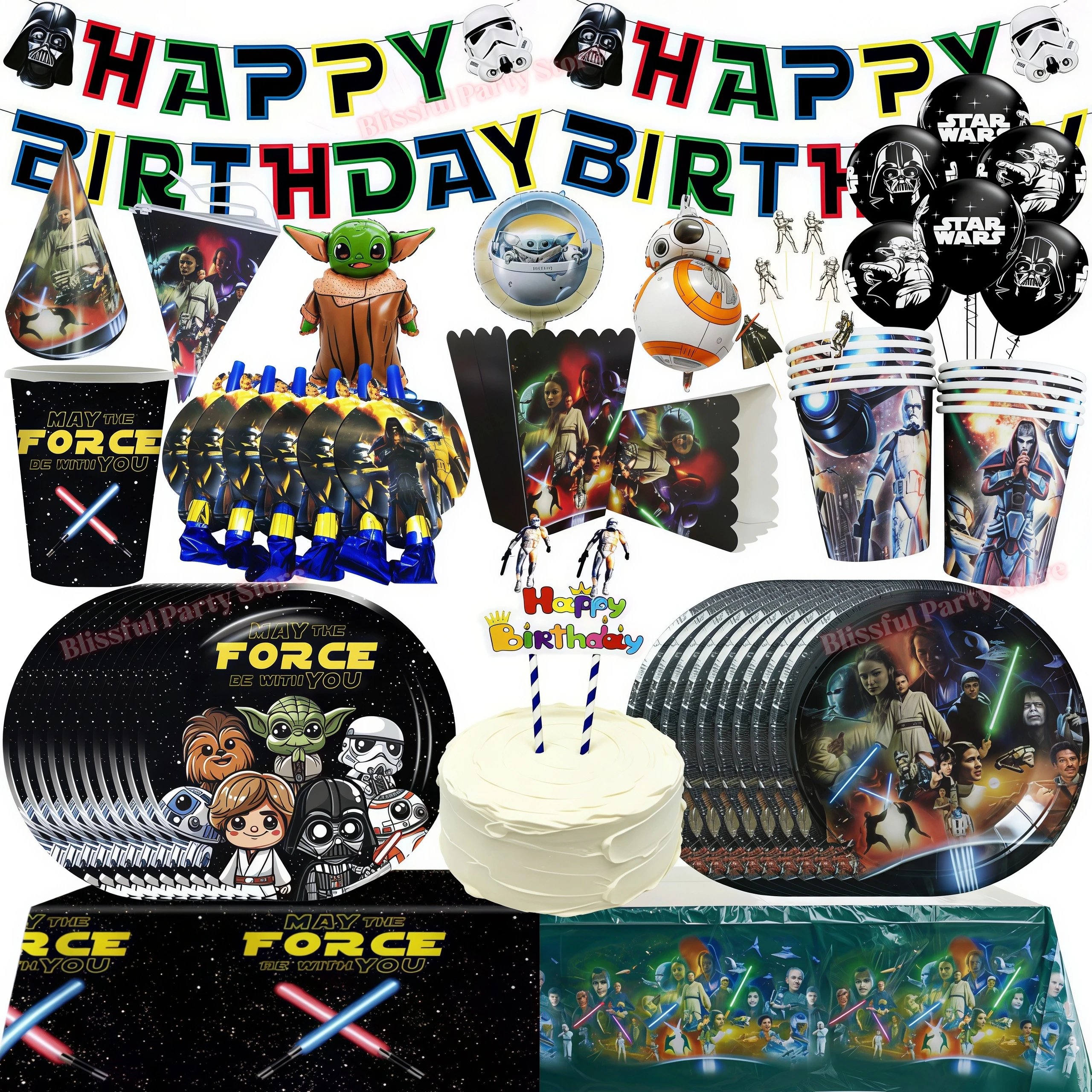 Décorations de fête d'anniversaire Star Wars : Ballons, Assiettes, Serviettes, Décoration de gâteau, Nappe pour enfant garçon, Cadeau, Fournitures de baby shower