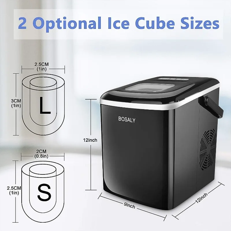 BOSALY Ice Maker Machine, 26lbs 24h Ice Cube Maker, Electric Maker Portable with Scoop and Basket, Perfect for Home