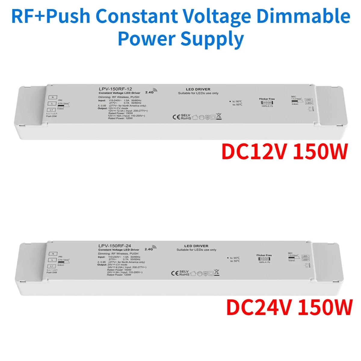 DC12/24V LED Driver RF+Push Constant Voltage Dimmable Power Supply 150W  LPV-150RF-12/LPV-150RF-24 for Led Strip Light/Modules