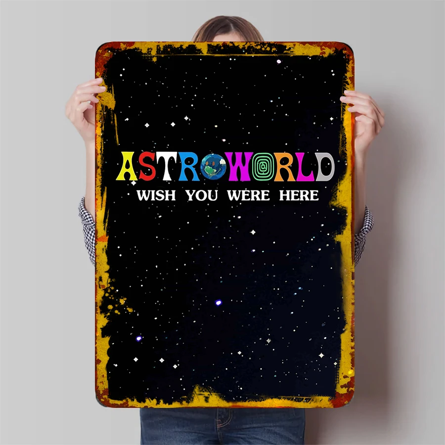 ASTROWORLD Wish You Were Here Póster de metal con cielo estrellado, decoración artística de pared para el hogar, sala de estar y dormitorio
