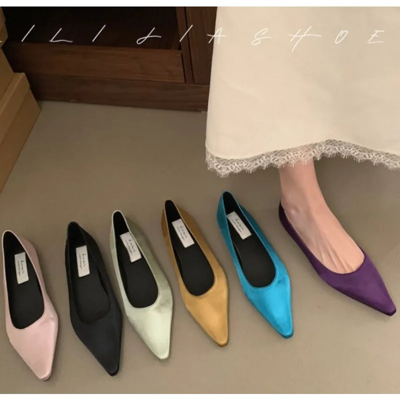 Fashion Breathable Satin Finish Ballet Flats Shoes Women Mesh Casual Shoes Soft Rubber Sole Pointed Toe Slip on Loafers Zapatos