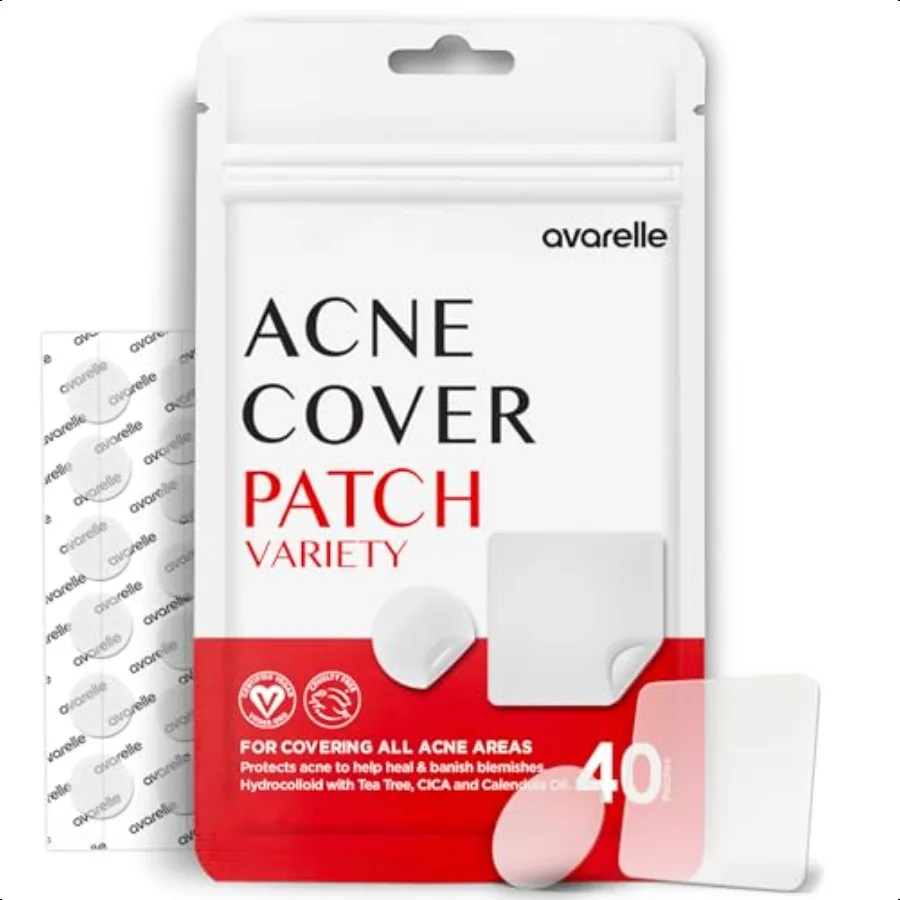 Parche para espinillas y acné, tratamiento hidrocoloide absorbente de 40 unidades con aceite de árbol de té, aceite de caléndula y cruel vegano certificado Cica