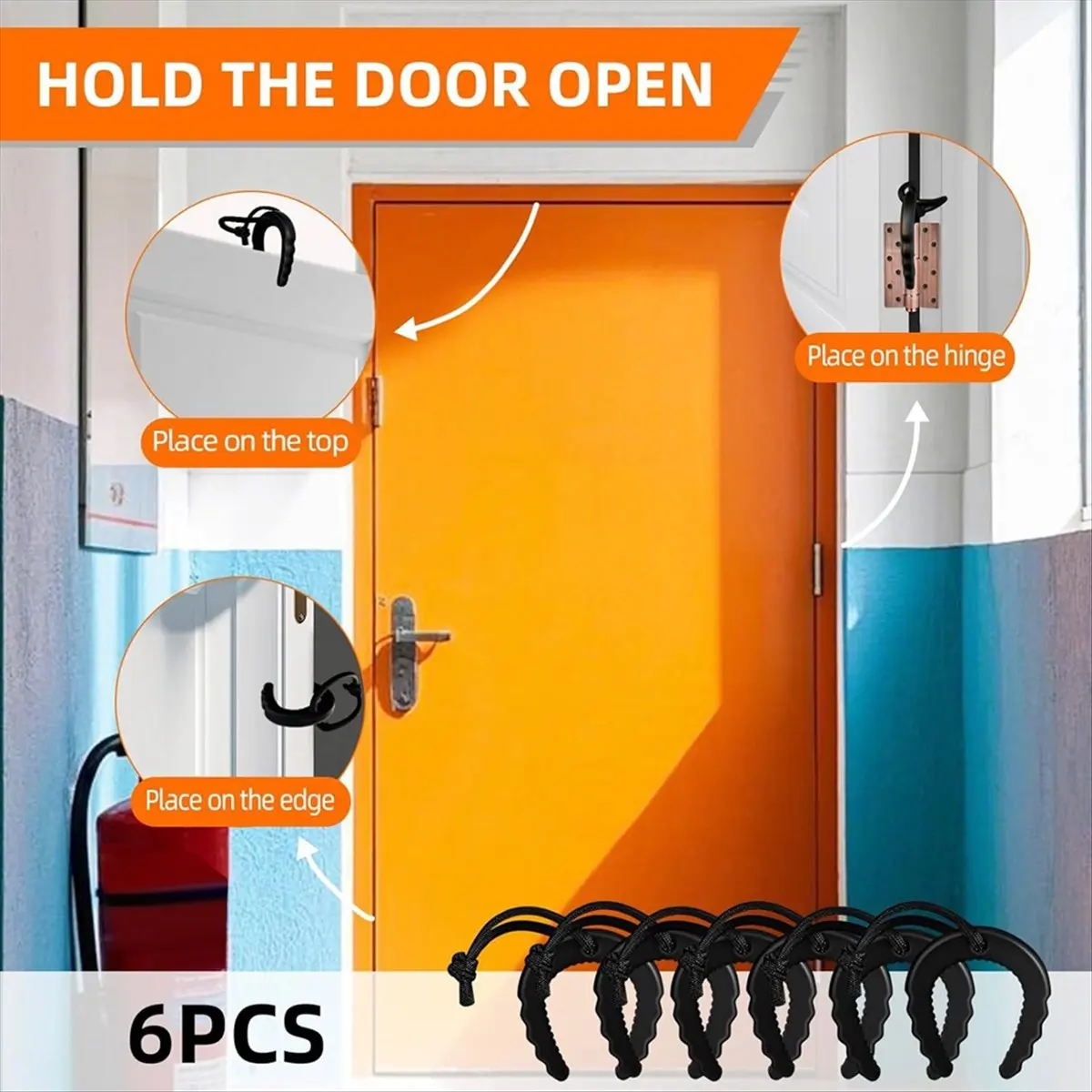 A45I 6 Pack First Responder Door Stops Black Door Stoppers Security Door Handle Stopper Door Finger Pinch Guard