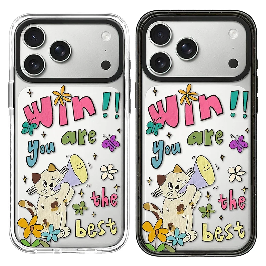 

Creative Cheer Cat Acrylic Black White Border Magnetic Case: Compatible with IPhone 17 16 15 14 13 12 Pro Max 17 Air