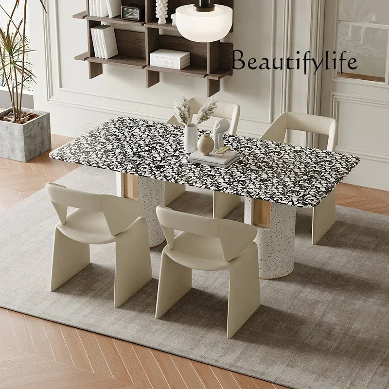 

yj9 French cream dining table household small apartment marble table rectangular designer style high sense