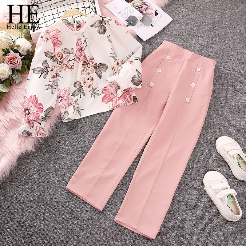 Girls Clothes Spring And Autumn Casual Suit Plant Floral Print Long Sleeve Top & Loose Trousers 2-Piece Children\'s Clothing