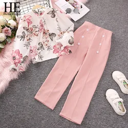 Girls Clothes Spring And Autumn Casual Suit Plant Floral Print Long Sleeve Top & Loose Trousers 2-Piece Children's Clothing