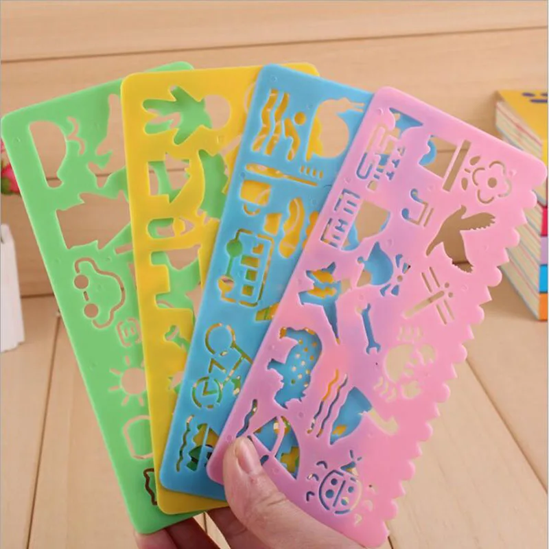 

4pc Creative Candy Color Plate Ruler Office Stationery Art Drawing Template Plastic Ruler Children Toy Feet Promotional Gifts