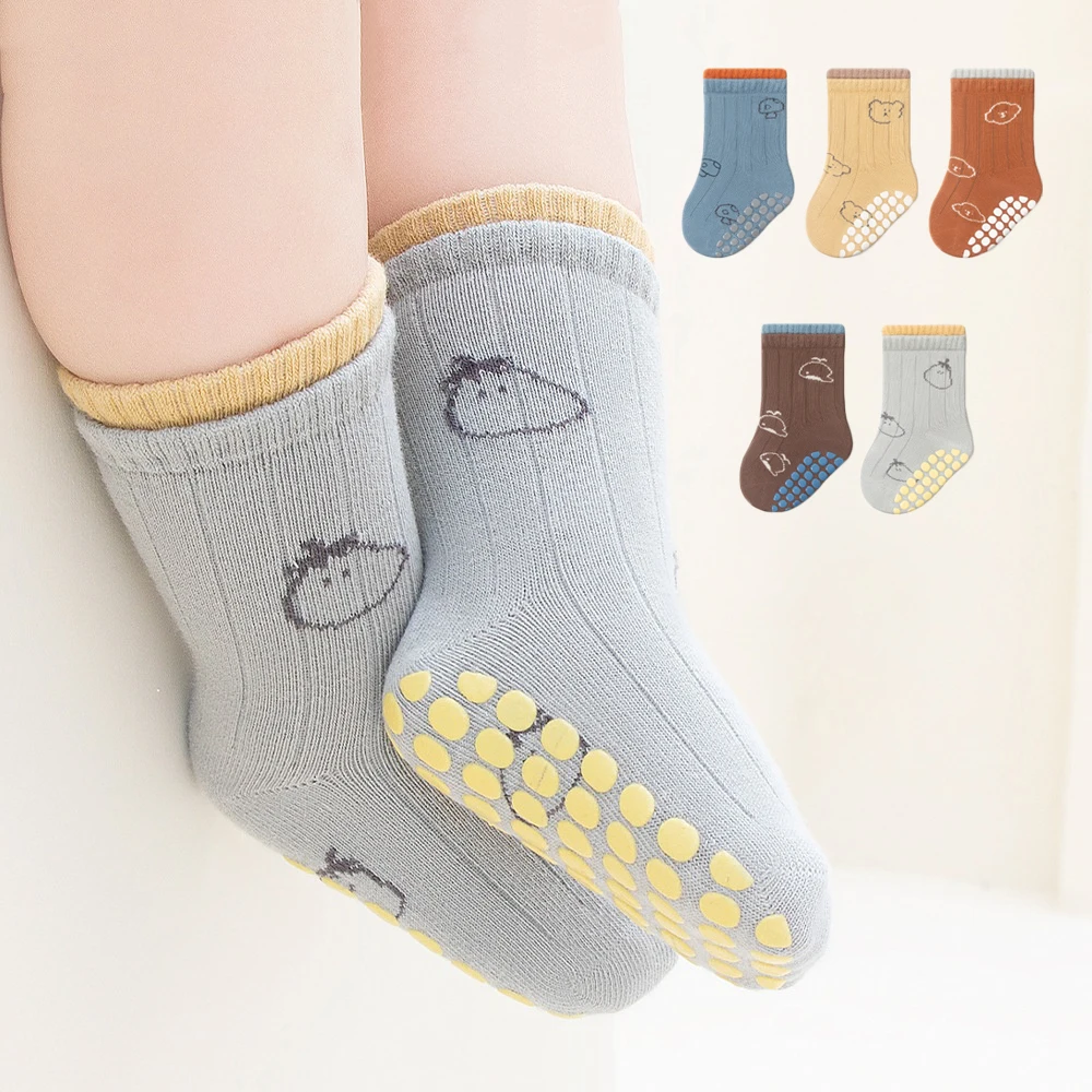 

Детские напольные носки для детей 0-5 лет, хлопковые носки с милым мультяшным принтом для малышей, домашние повседневные нескользящие носки для мальчиков и девочек, весна-осень
