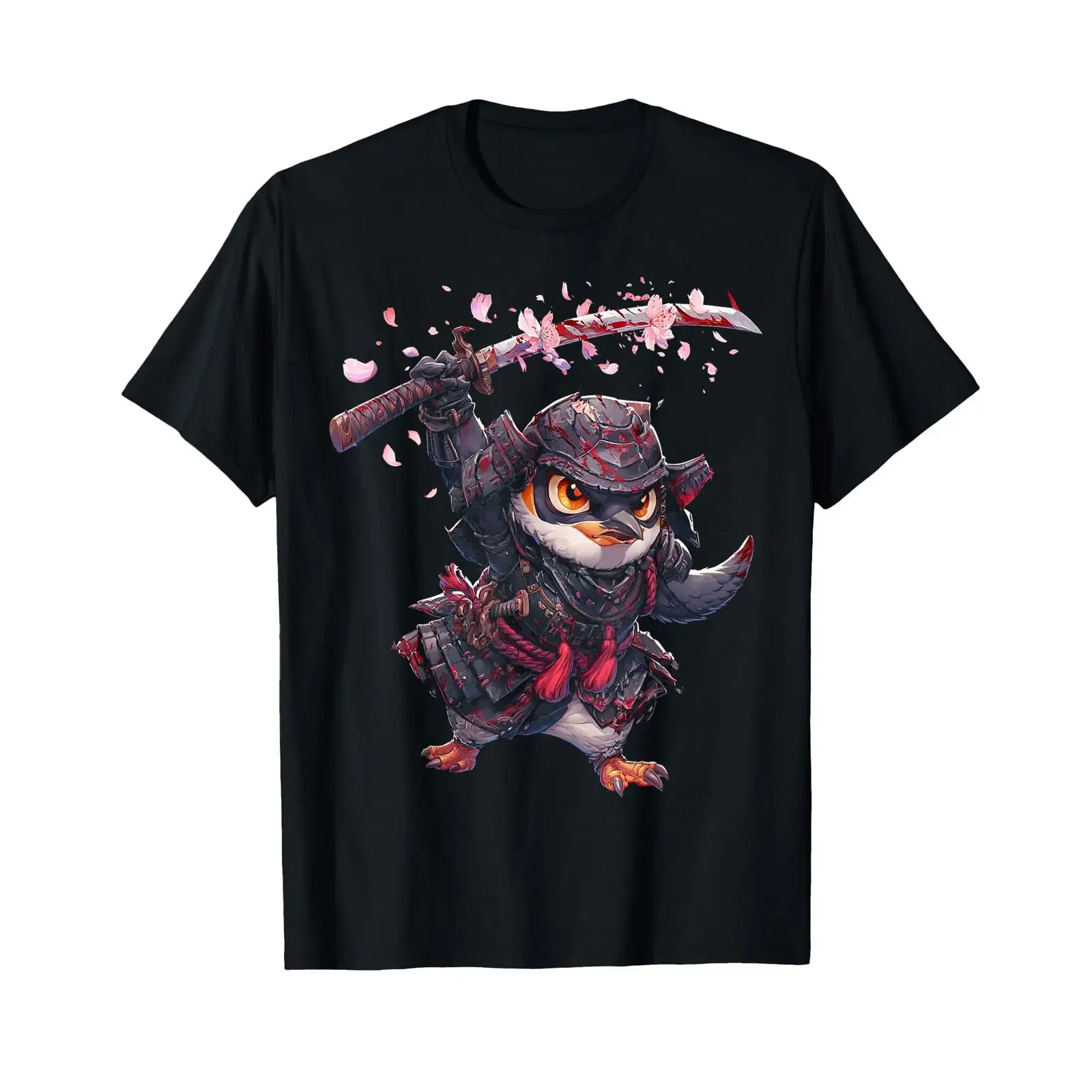 Joli Pingouin imprimé samouraï Motif Japonais T Shirt vintage Washed designer clothes homme Unisex Slightly Stretched graphic