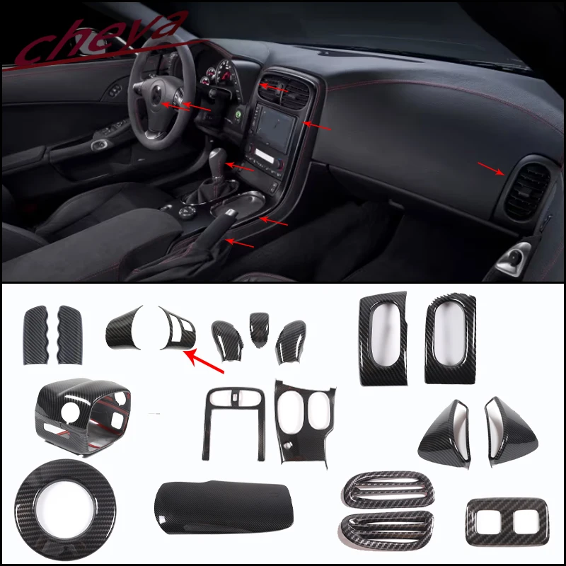 

For Chevrolet Corvette C6 ZR1 Z06 2005-2013 LHD ABS Plastic Complete Interior Center Console Decorative Decor Kit