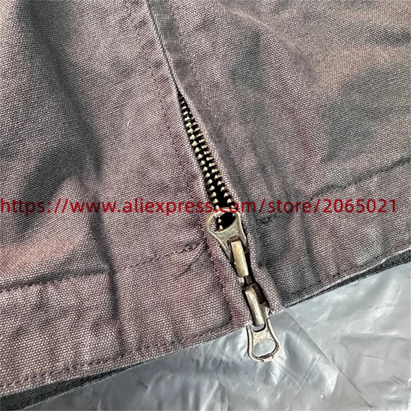 Heavyweight Denim Zipper Jacket Men Women Best Quality Grey Khaki Vintage Clothing Coat