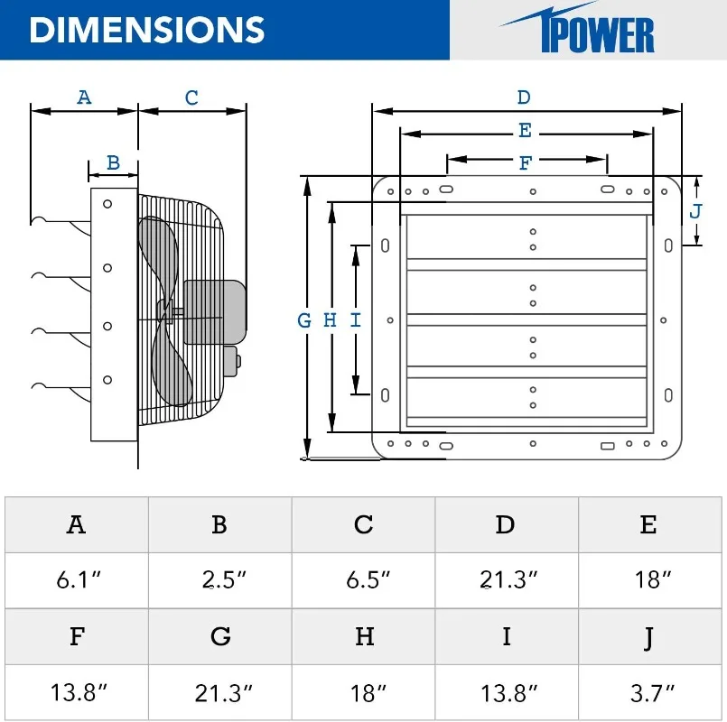 iPower 18 Inch Shutter Exhaust Fan Aluminum,High Speed 1450 RPM, 2600 CFM, 1-Pack, Silver