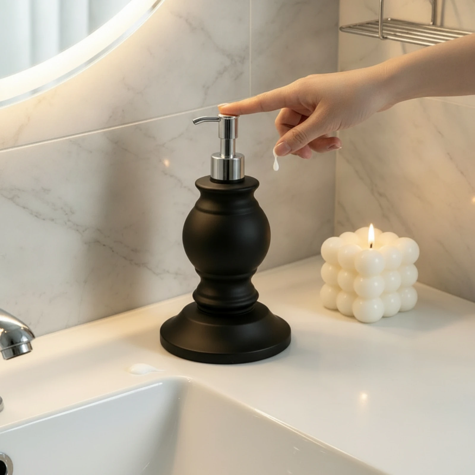 

Bathroom Accessory Modern Minimalist Decorative Matte Black Soap Dispenser Easy to Refill Roman Column Soap Dispenser