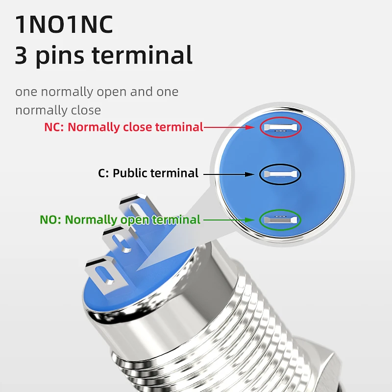 Interruptor de botón de 10mm, interruptores redondos momentáneos/enganches de acero inoxidable SPDT, interruptor de Metal resistente al agua de 3 pines para electrónica de Metal