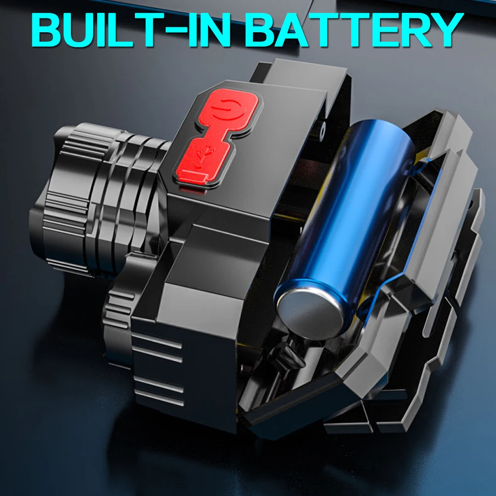 Powerful LED Headlight USB Rechargeable Headlight OSL LED + Side Lights 4 Modes Waterproof Headlight with Built-in Battery