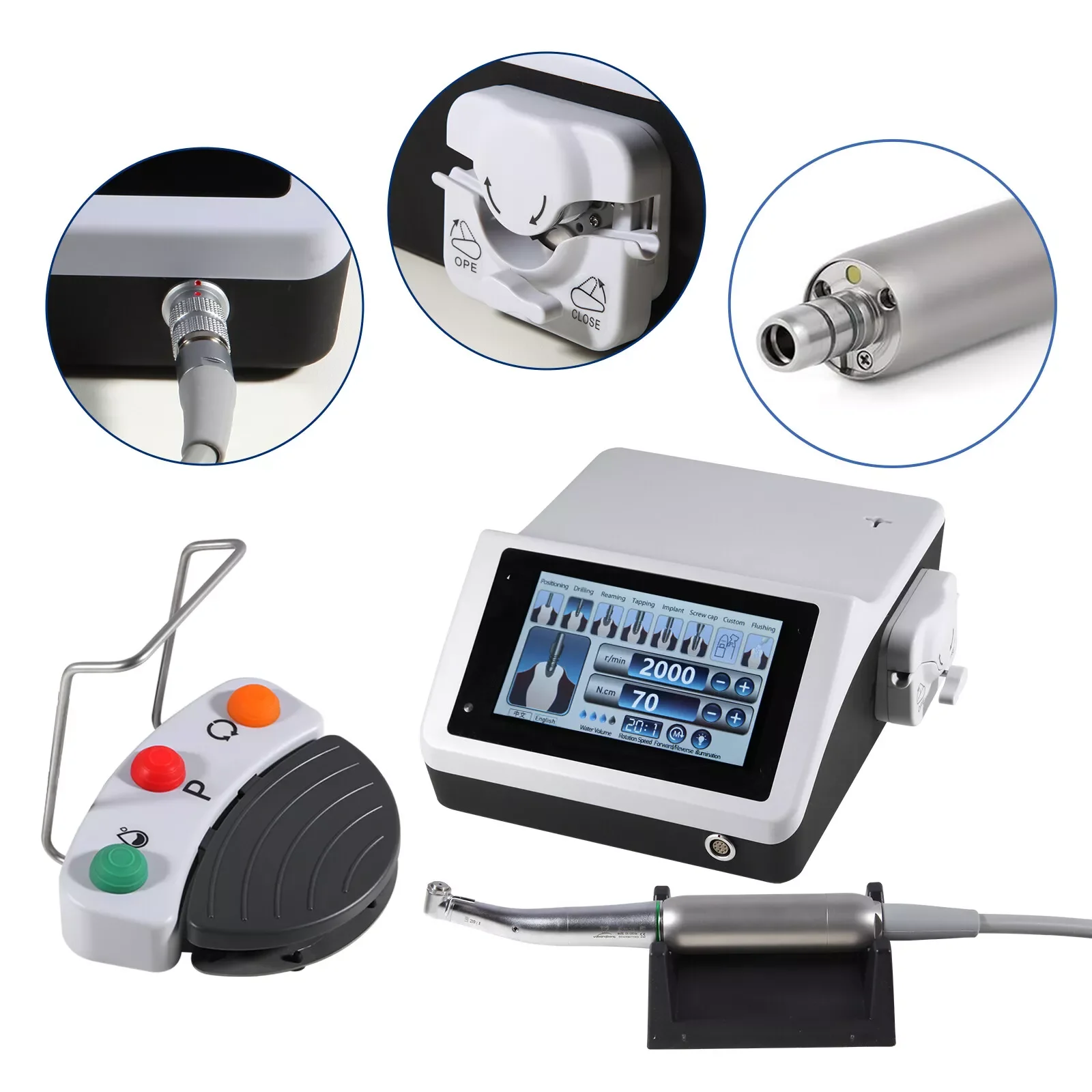 Dental Implant Motor Surgical System Brushless+ 20:1 Fiber Optic Led Contra Angle Handpiece Fit Nsk