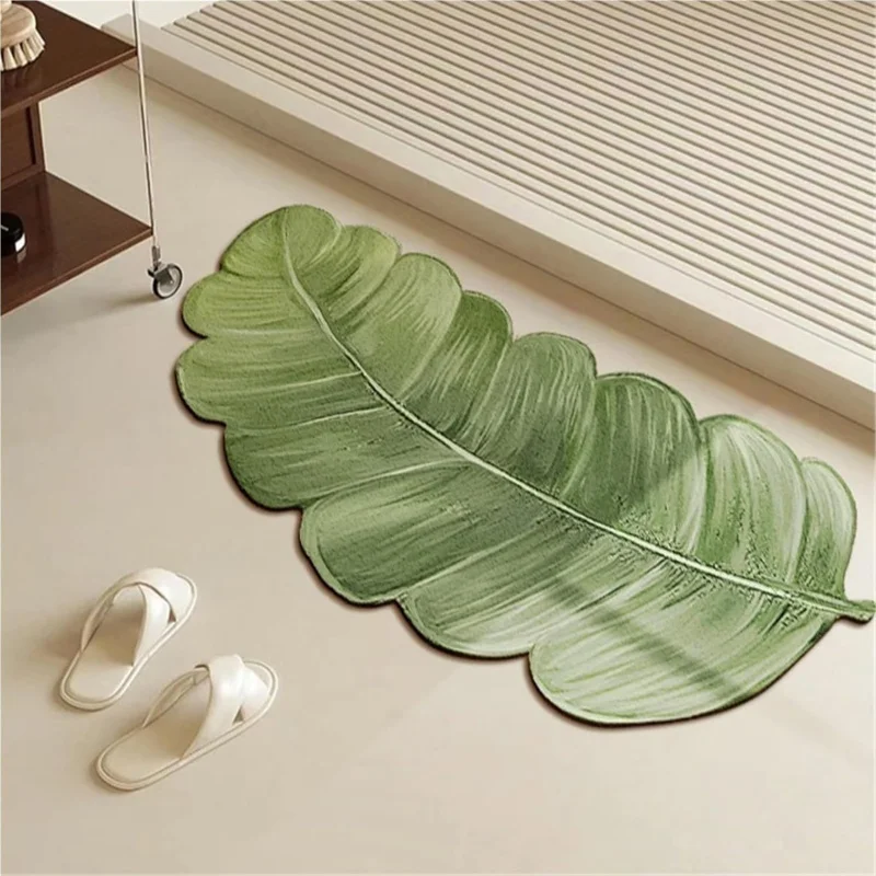 VIKAMA Tapis à motifs de feuilles vertes tropicales, antidérapant, absorbant l'eau, pour salle de bain et cuisine, paillasson pour hall d'entrée, décoration de la maison