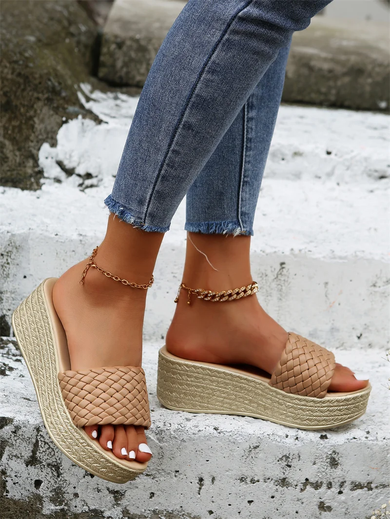 Summer Round Toe and Comfortable Fish Mouth Wedge Platform Shoes Solid Color Fashion Sexy Women\'s Sandals Zapatos De Mujer