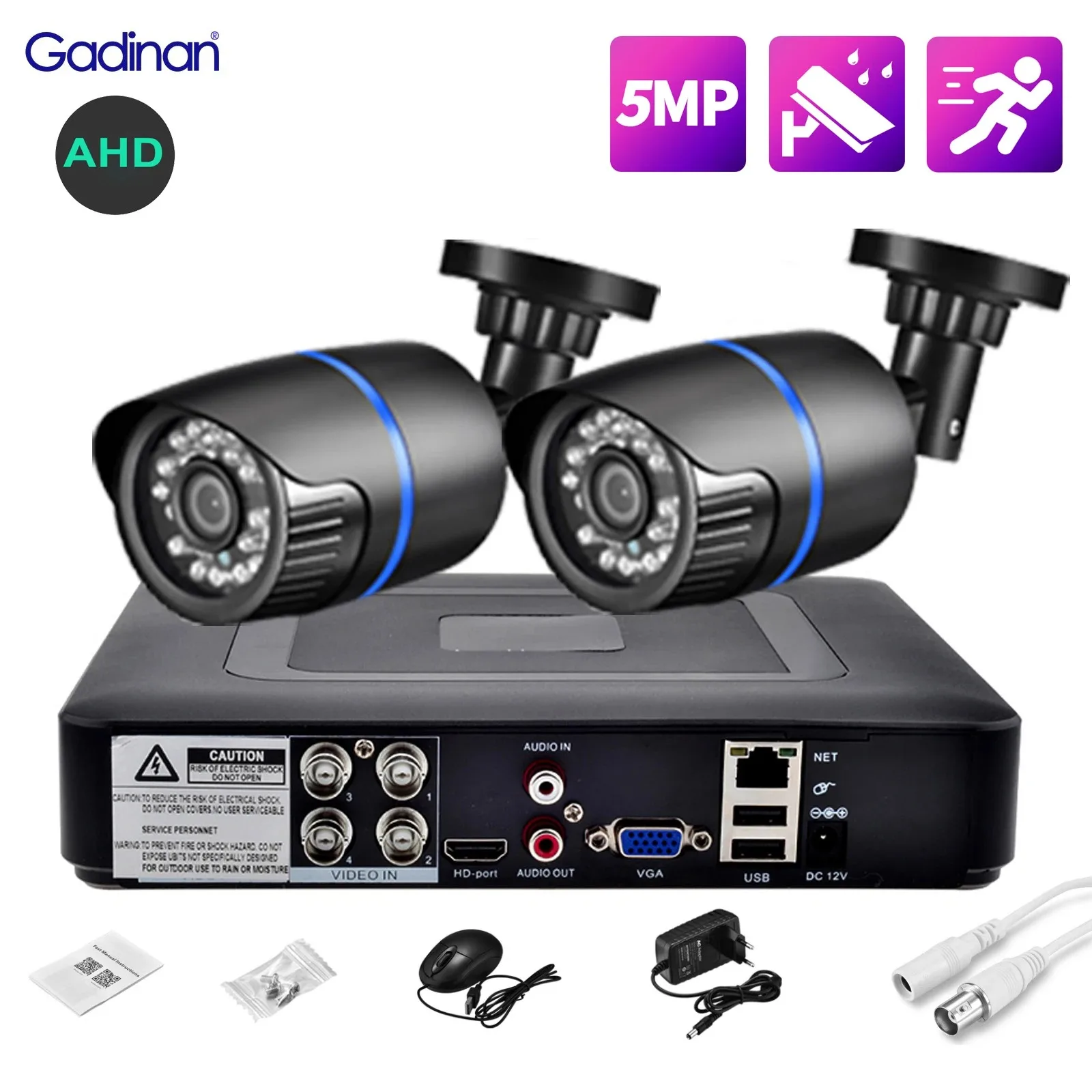 

GADINAN 5MP AHD DVR Surveillance Video Camera Kit 24pcs IR leds light CCTV Camera Security System IP65 Waterproof Security Came