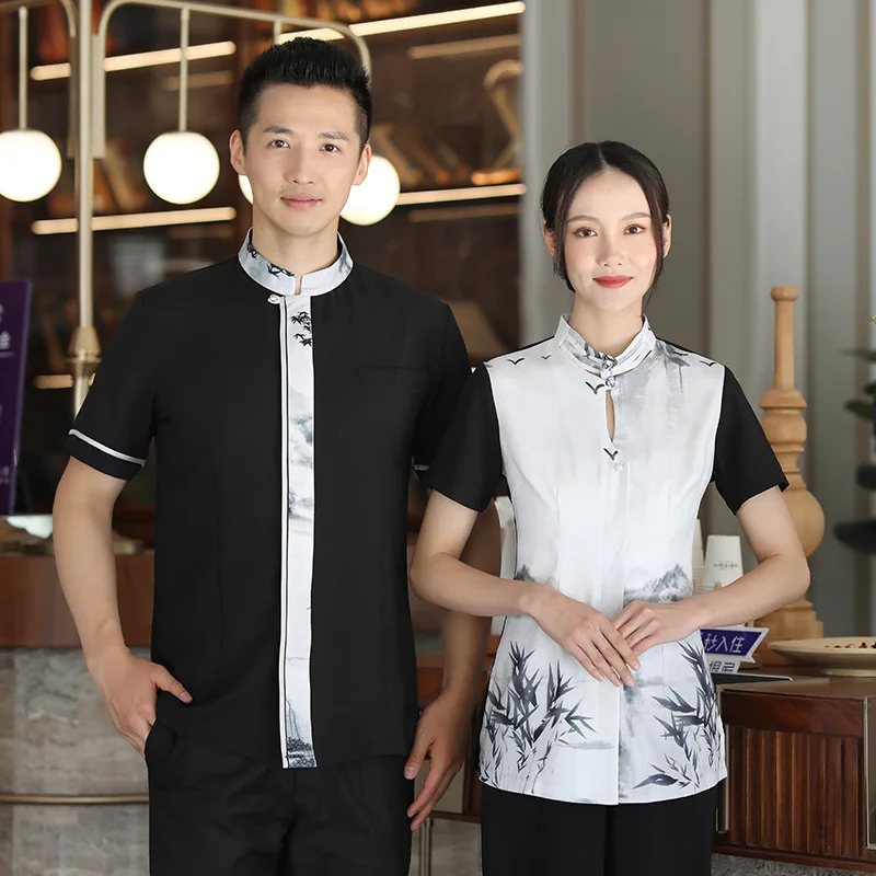 ウェルカム受付作業服半袖レストランホテル宴会ロビーレセプションエチケットロングドレス女性作業服