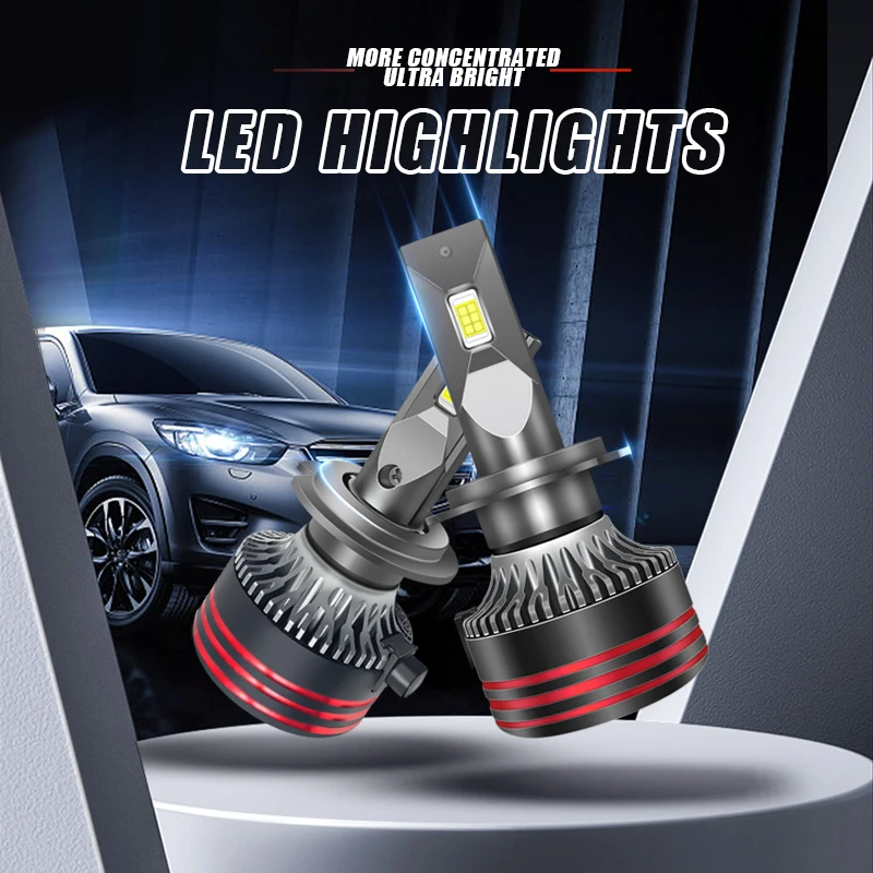 New Super Bright H7 LED Car Headlight Bulb H4 9003 9005 HB3 9006 HB4 9012 H11 H10 H8 H9 H1 H3 12V 60W 6000K Auto Lamp 2pcs