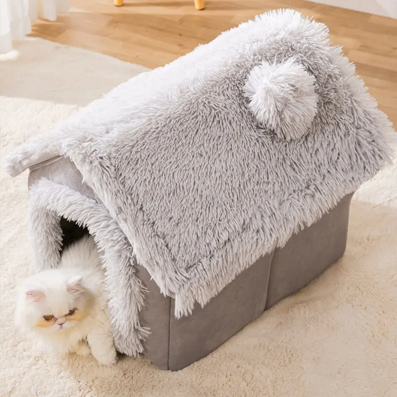 Foldable Cat Bed Pet Dog House Winter Cat Villa Sleep Kennel Removable Warm Nest Enclosed Tents Cave Sofa Pet Supplies