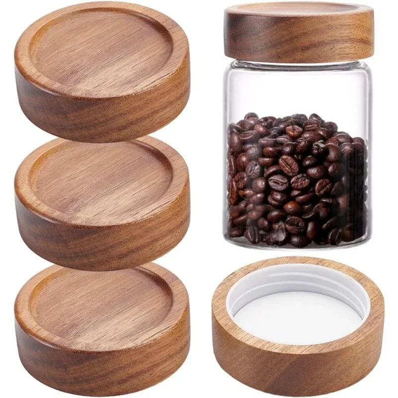 4pcs Wooden Mason Jar Lids Camel Column Reusable Sealer Covers Screw Replacement Lids for Home Kitchen Jar